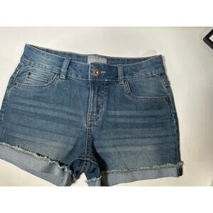 Levi's Girlfriend Shorts Girls 12 Blue White Denim Distressed Cuffed Hem Slim